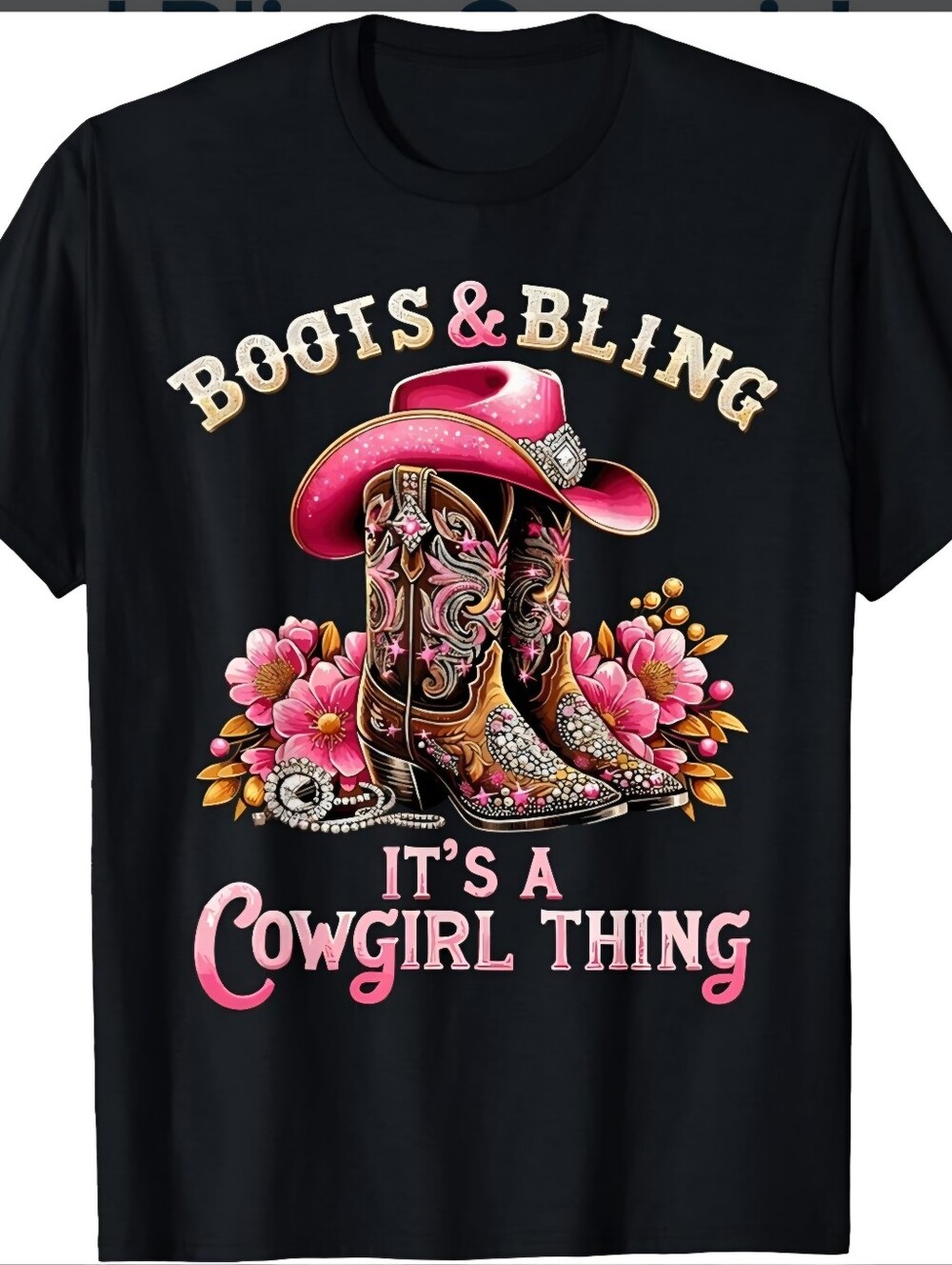 Boots & Bling It’s a Cowgirl Thing Graphic Tee - Black & Pink Size: 5XL
